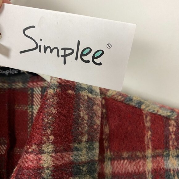Simplee Plaid Flannel Long Shacket Red Womens Medium Button Front - Picture 4 of 7